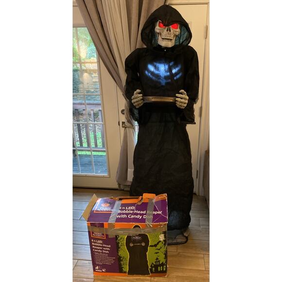 Grim Reaper Skeleton Candy Dish 6ft LED Light Up Halloween Prop - Picture 1 of 9